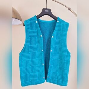 BOTTEGA VENETA Turquoise Toweling Sleeveless Vest Made In Italy Size: M